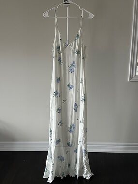 Princess Polly White Maxi Slip Dress with Blue Floral Print